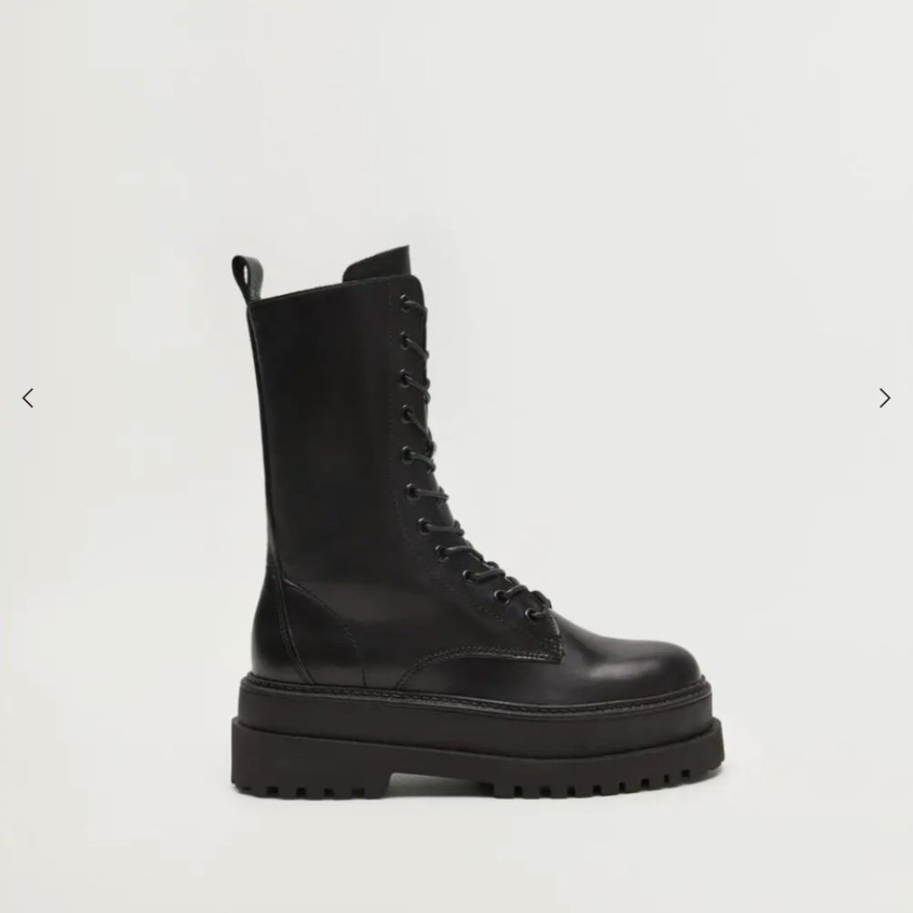 Mango Black Lace-up leather boots size 38 (7.5)